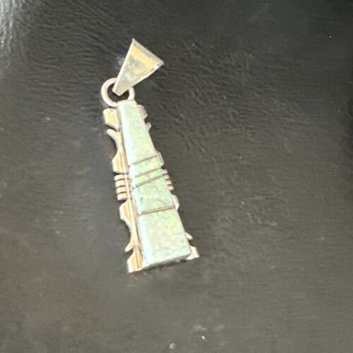 Navajo White Opal Inlay Pendant | Sterling Silver | Authentic Native American Handmade | 15678