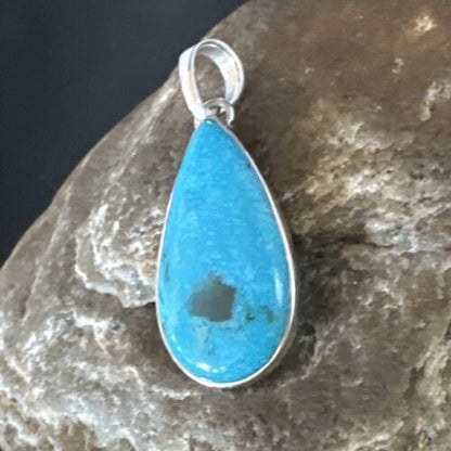 Navajo Blue Kingman Turquoise Pendant Necklace | Sterling Silver Pearls | Authentic Native American Handmade | 15392