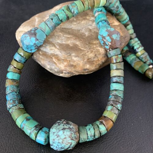 Navajo Turquoise Heishi Spiderweb Necklace | Sterling Silver | 21" | Authentic Native American Handmade | 12505