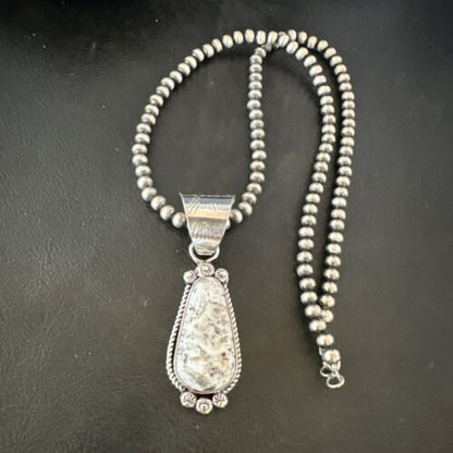 Men's White Buffalo Turquoise Pendant Necklace | Navajo Pearl Sterling Silver | 17045