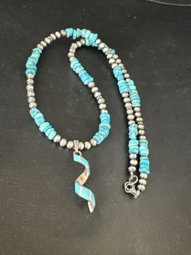 Navajo Kingman Turquoise Pendant Necklace | Sterling Silver | Native American Handmade | 14829