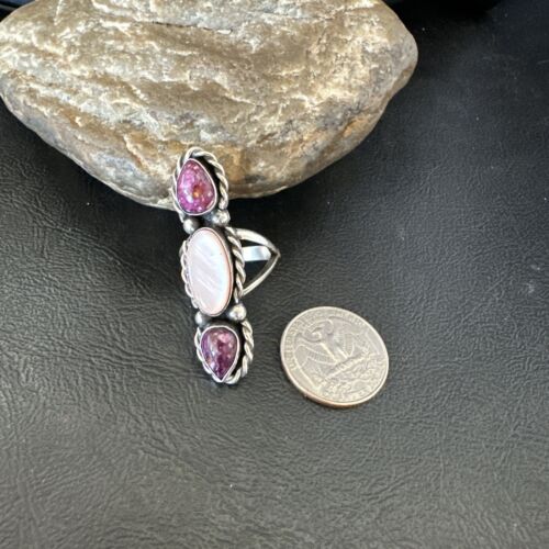 Navajo Purple Spiny Oyster & Mother of Pearl Cluster Ring | Authentic Native American Sterling Silver | Multi-Stone | Sz 7 | 17646