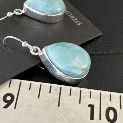 Navajo Blue Larimar Dangle Earrings | Sterling Silver | Authentic Native American Handmade | 17290