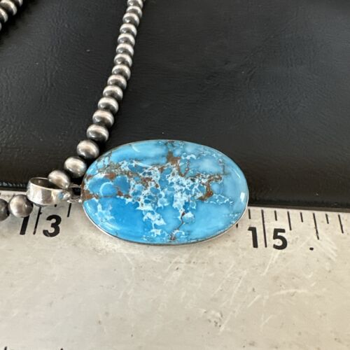 Navajo Blue Spiderweb Turquoise Pendant Necklace | Sterling Silver | Authentic Native American Handmade | 17015