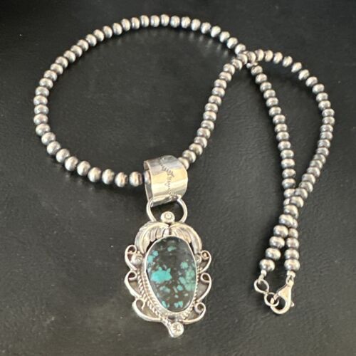 Navajo Blue Spiderweb Turquoise Pendant Necklace | Sterling Silver | Native American Handmade | 15096