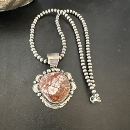 Navajo Wild Horse Turquoise Pendant Necklace | Sterling Silver | Authentic Native American Handmade | 17113