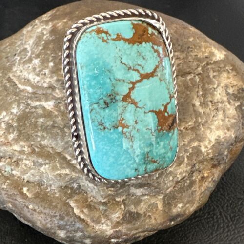Men's Blue Turquoise #8 Navajo Ring | Sterling Silver | Sz 12 | Authentic Native American Handmade | 16641