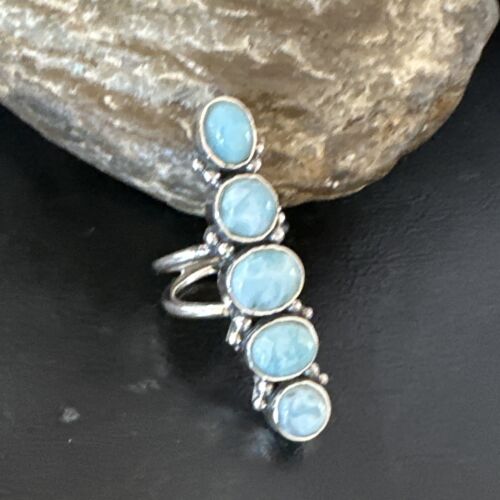 Navajo Blue Larimar Cluster Ring | Authentic Native American Sterling Silver | Multi-Stone | Sz 8 | 15932