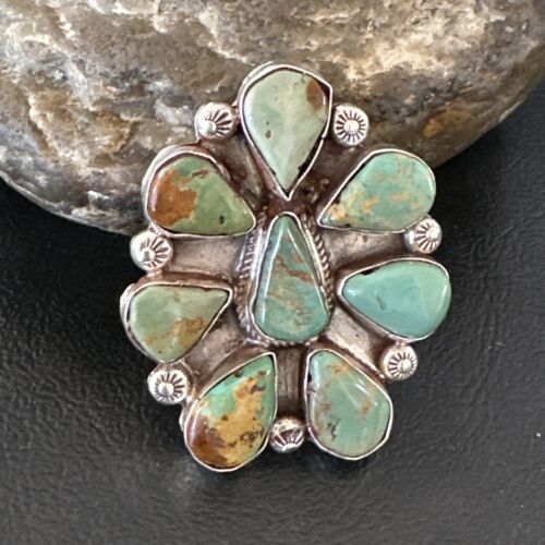 Navajo Green Turquoise Cluster Ring | Authentic Native American Sterling Silver | Multi-Stone | Sz 7 | 16859