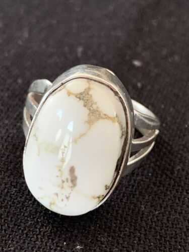 Navajo White Buffalo Turquoise Ring | Sterling Silver | Sz 9.5 | Authentic Native American Handmade | 1446