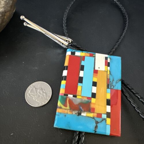 Men's Turquoise Orange Spiny Oyster Bolo Tie | Santo Domingo | Sterling Silver | 15500