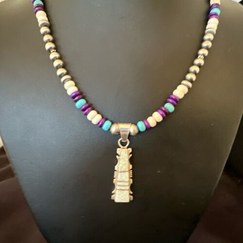 Navajo Opal Inlay Pendant with Turquoise and Sugilite | Sterling Silver Necklace | Authentic Native American Handmade | 16850