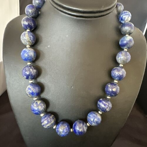 Navajo Blue Denim Lapis Necklace | Sterling Silver | 16mm | 18" | Authentic Native American Handmade | 17303