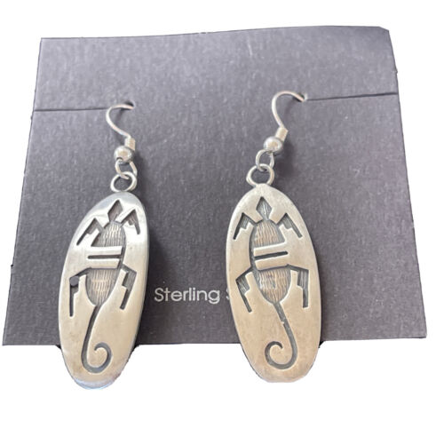 Hopi Gecko Lizard Dangle Earrings | Sterling Silver | Authentic Native American Handmade | 01505