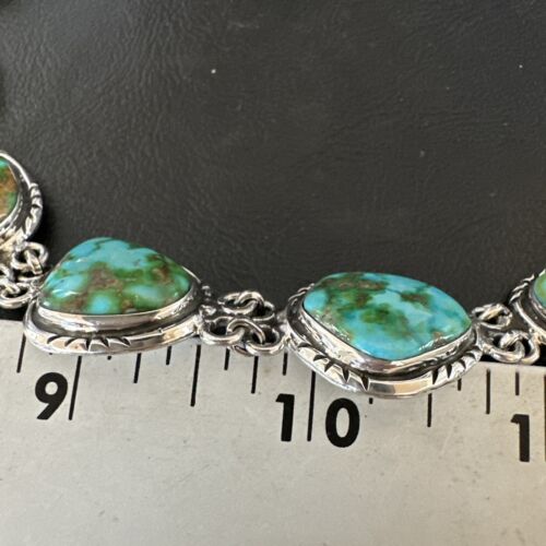 Navajo Green Sonoran Gold Turquoise 6-Stone Link Bracelet | Sterling Silver | Authentic Native American Handmade | 16373