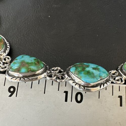 Navajo Green Sonoran Gold Turquoise 6-Stone Link Bracelet | Sterling Silver | Authentic Native American Handmade | 16373