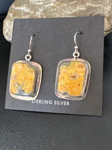 Navajo Bumblebee Jasper Earrings | Sterling Silver | Authentic Native American Handmade | 15839