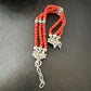 Women's Red Coral 3-Strand Bead Sterling Silver Bracelet 7.5" | Navajo Jewelry | 16468