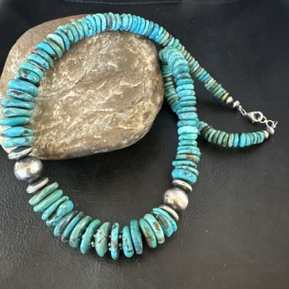 Authentic Native American Navajo Graduated Turquoise Bead Necklace | Sterling Silver | 18" | 17510