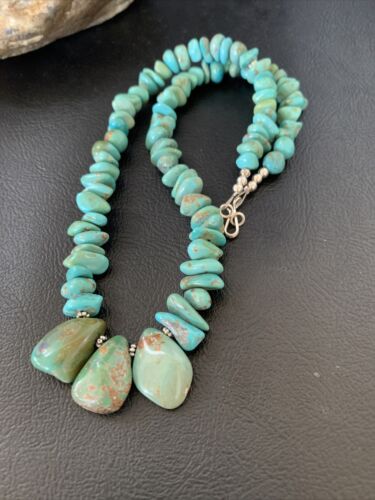 Navajo Blue Green Turquoise Necklace | Sterling Silver | 16" | Authentic Native American Handmade | 12915