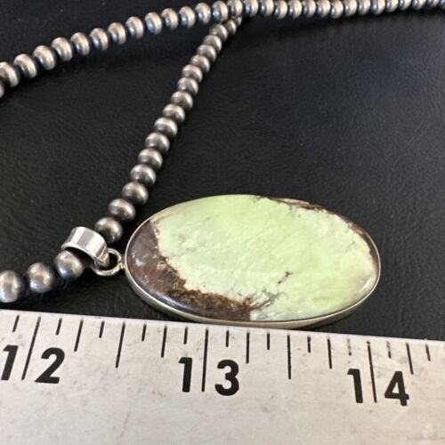 Navajo Green Gaspeite Pendant Necklace | Sterling Silver | Authentic Native American Handmade | 15485