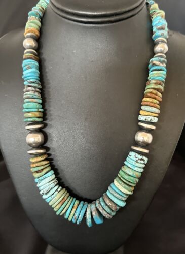Navajo Blue Green Turquoise Necklace | Sterling Silver | Authentic Native American | 21" | 16959
