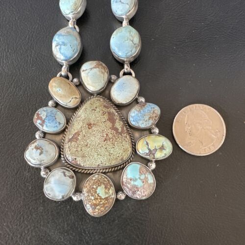 Navajo Blue Golden Hills Turquoise Lariat Necklace Pendant | Authentic Native American Handmade | 16184