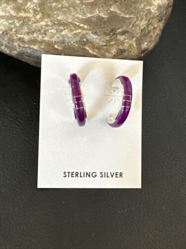 Navajo Purple Sugilite Inlay Earrings | Sterling Silver | 0.25" | 16745