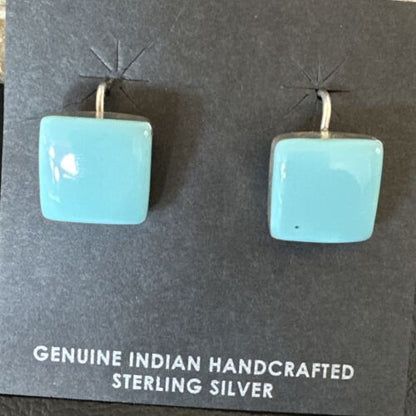 Navajo Blue Turquoise Dangle Earrings | Sterling Silver | 1" | Authentic Native American Handmade | 15810