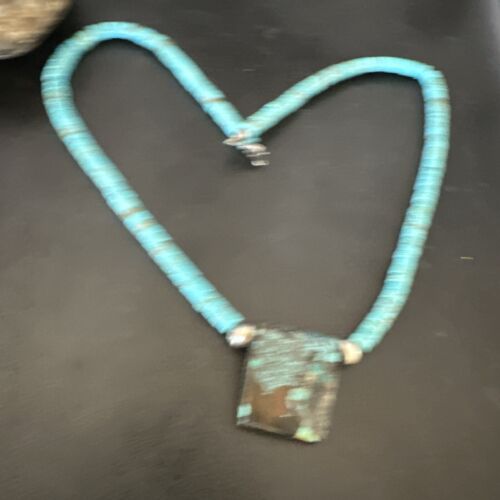 Navajo SpiderWeb Turquoise Heishi Pearls Necklace | Sterling Silver | 20" | Authentic Native American Handmade | 17094
