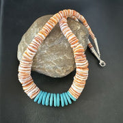 Navajo Sterling Silver Blue Turquoise & Spiny Oyster Graduated Necklace | Authentic Native American | 20" | 16903