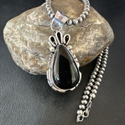 Men's Navajo Pearls Black Onyx Necklace Pendant | Sterling Silver | Authentic Native American Handmade | 16530