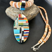 Santo Domingo Multi-Color Spiny Inlay Pendant Necklace | Sterling Silver | 32" | 16855