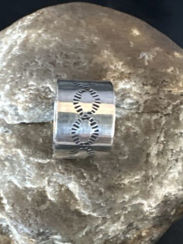 Navajo Stamped Wide Band Ring | Sterling Silver | Sz 7 | Authentic Native American Handmade | 14999 - Masha USA