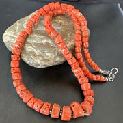 Navajo Graduated Red Coral Bead Necklace | Sterling Silver | 20" | Authentic Native American Handmade | 17375