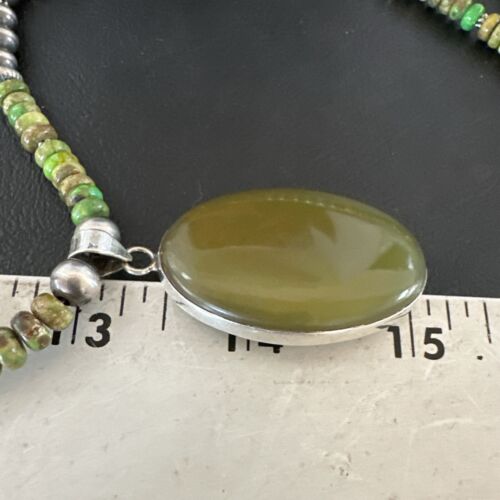 Navajo Green Turquoise Pendant Necklace | Sterling Silver | Authentic Native American Handmade | 16918