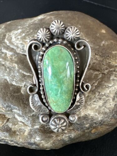 Navajo Green Turquoise Ring | Sterling Silver | Sz 8 | Authentic Native American Handmade | 15918