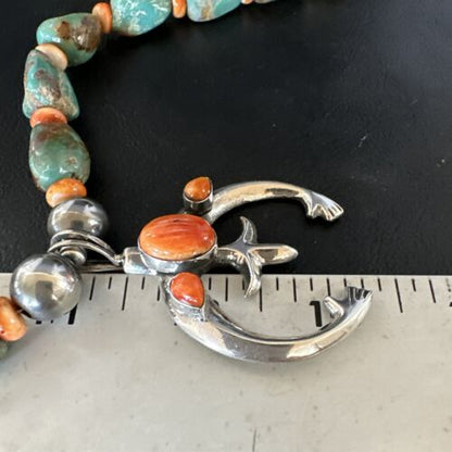 Men's Green Turquoise Spiny Oyster Naja Pendant Necklace | Navajo Sterling Silver | 22" | Authentic Native American Handmade | 15225