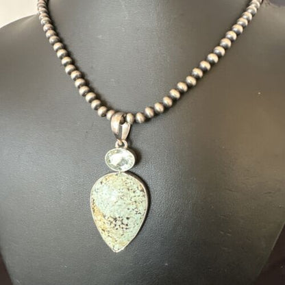 Navajo Women's Dry Creek Turquoise Topaz Pendant Necklace | Sterling Silver | Authentic Native American Handmade | 16306