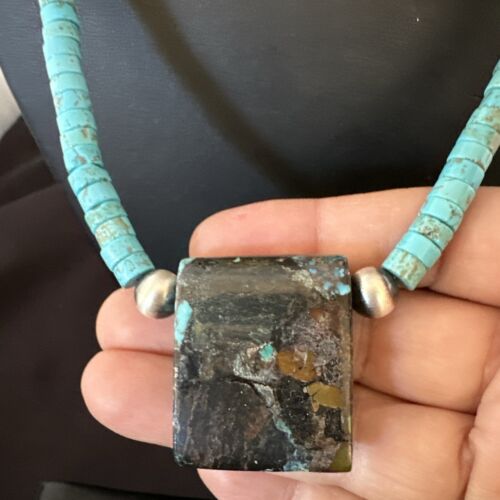 Navajo Spiderweb Turquoise Heishi Pearls Necklace | Sterling Silver | 20" | Authentic Native American Handmade | 16864