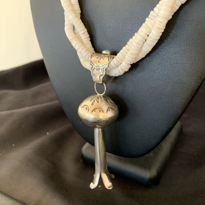 Navajo White Shell Blue Turquoise Necklace with Naja Pendant | Sterling Silver | 4" | 10955