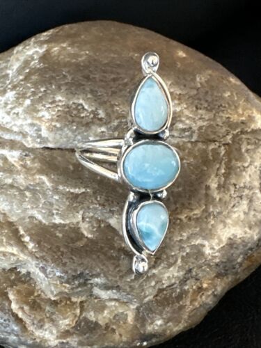 Navajo Women's Cluster Blue Larimar Multi-Stone Ring | Authentic Native American Sterling Silver | Sz 7 | 16162