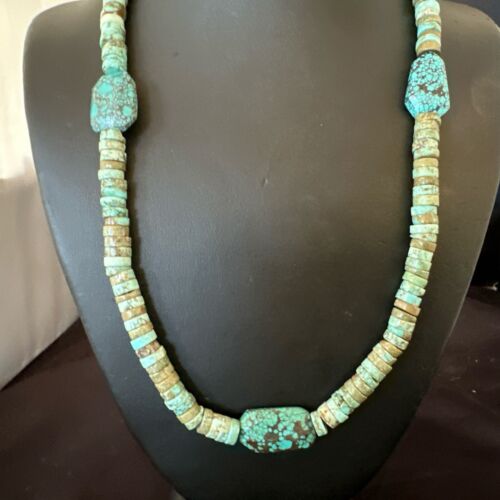 Navajo Turquoise Nugget Heishi Bead Necklace | Sterling Silver | Authentic Native American Handmade | 20" | 17143
