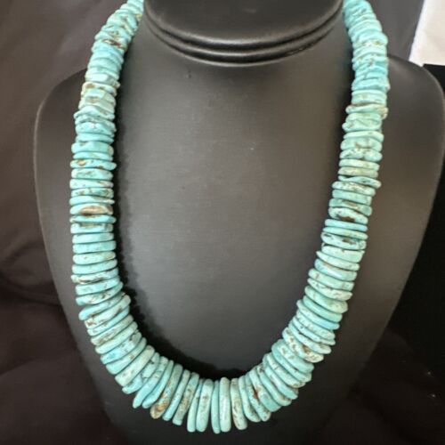 Navajo Blue Turquoise Graduated Pearls Necklace | Sterling Silver | Authentic Native American | 19" | 15497