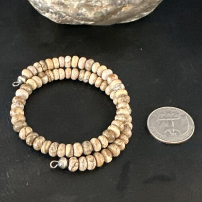 Navajo Brown Picture Jasper Bead Bracelet | 6mm | Sterling Silver | Authentic Native American Handmade | 15244 - Masha USA