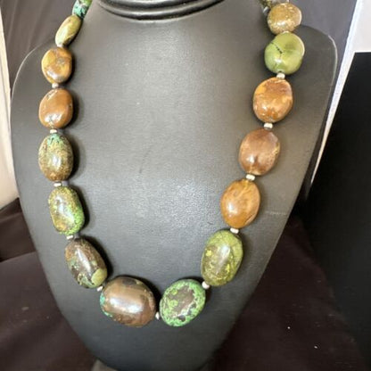 Navajo Green Turquoise Chunky Necklace | Sterling Silver | Graduated 20" | Authentic Native American | 15201