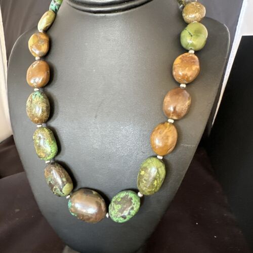Navajo Green Turquoise Chunky Necklace | Sterling Silver | Graduated 20" | Authentic Native American | 15201