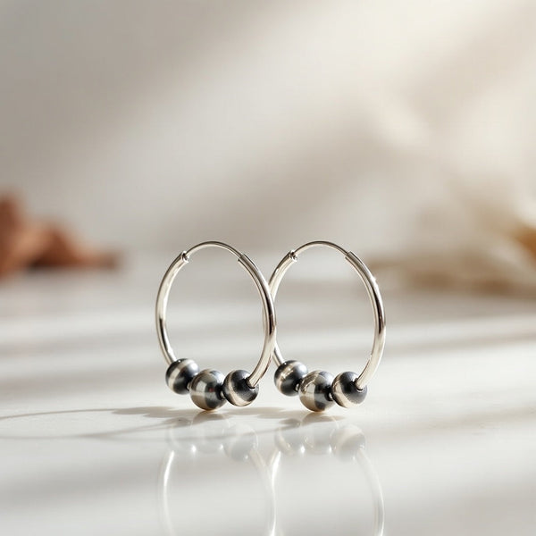 Hoop Beads Earrings | Sterling Silver | Authentic Native American Handmade | 3108