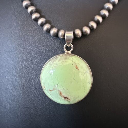 Navajo Green Gaspeite Pendant Necklace | Sterling Silver | Authentic Native American Handmade | 15491 - Masha USA