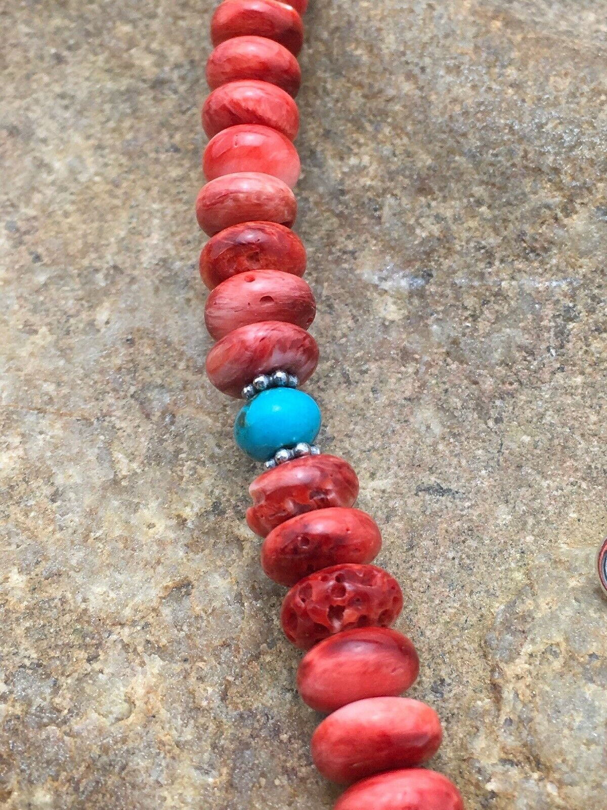 Authentic Native American Navajo Graduated Red Spiny Oyster Necklace | Sterling Silver | 22" | 4096